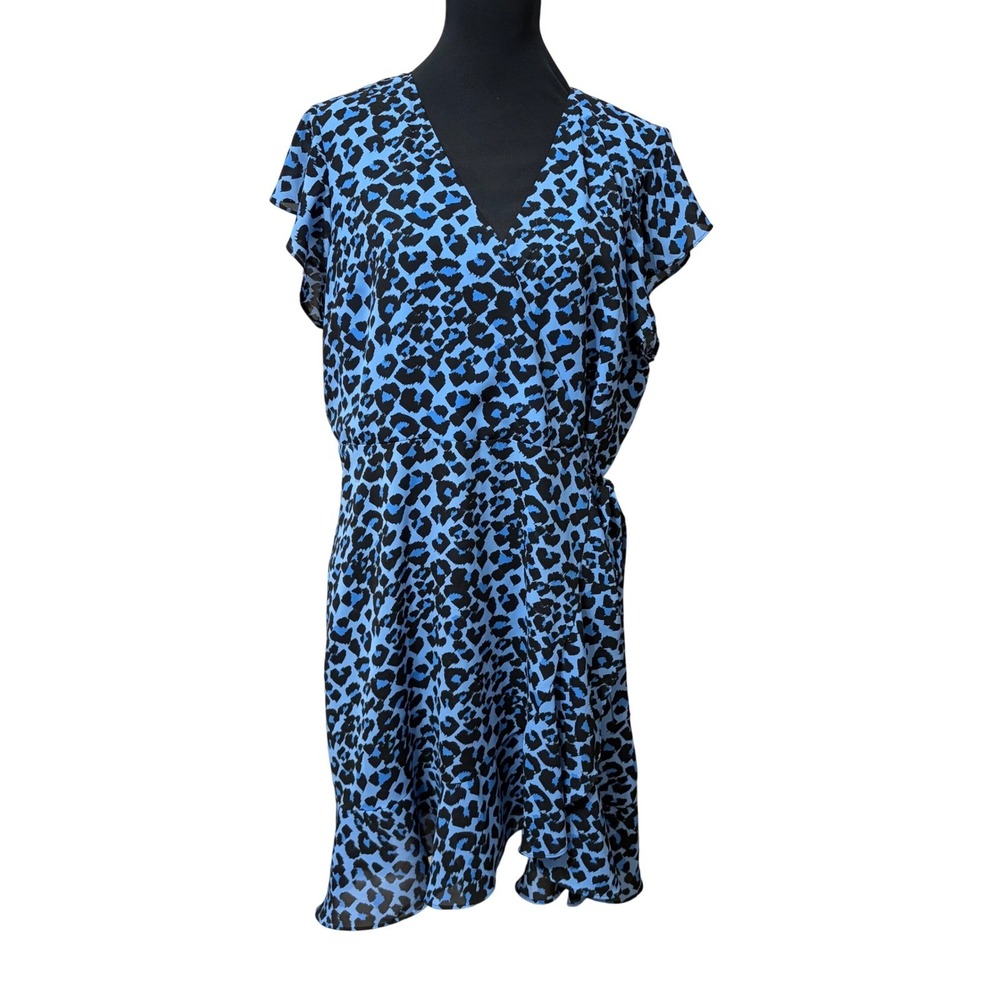 Banana Republic Blue Black Leopard Print Wrap Ruffle Dress Mens Size 18